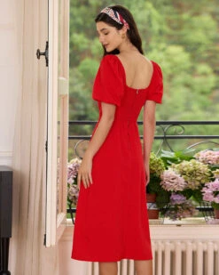 The Red Sweetheart Neck Slit Midi Dress -Outlet Dress Mix Up Store the red sweetheart neck slit midi dress dresses cyvemh