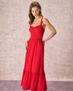 The Red Sweetheart Neck Layered Slip Maxi Dress -Outlet Dress Mix Up Store the red sweetheart neck solid maxi dress dresses lo4w21