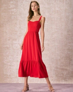 The Red Sweetheart Neck Layered Slip Maxi Dress -Outlet Dress Mix Up Store the red sweetheart neck solid maxi dress dresses xxwjhi