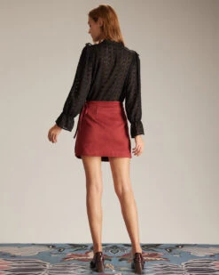 The Red High Waisted Tie Side Wrap Mini Skirt -Outlet Dress Mix Up Store the red tie side wrap mini skirt bottoms 8uro14