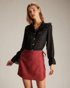 The Red High Waisted Tie Side Wrap Mini Skirt -Outlet Dress Mix Up Store the red tie side wrap mini skirt red bottoms hwebfv