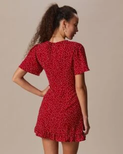 The Red V Neck Polka Dot Flounce Mini Dress -Outlet Dress Mix Up Store the red v neck polka dot mini dress dresses b9zozv 768562