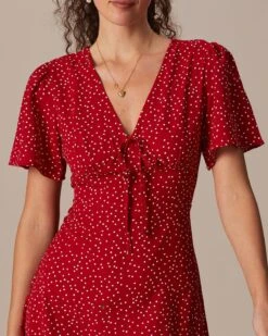 The Red V Neck Polka Dot Flounce Mini Dress -Outlet Dress Mix Up Store the red v neck polka dot mini dress dresses oewcqy 727436