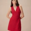 The Red V Neck Sleeveless Linen Mini Dress