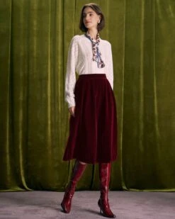 The Red High Waisted Velvet Midi Skirt -Outlet Dress Mix Up Store the red velvet midi skirt bottoms jqlffk