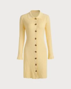 The Yellow Ribbed Long Sleeve Knit Mini Dress -Outlet Dress Mix Up Store the ribbed knit flare sleeve mini dress yellow dresses ibgtvj 924830