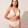 The Beige Textured Halter Bikini Set