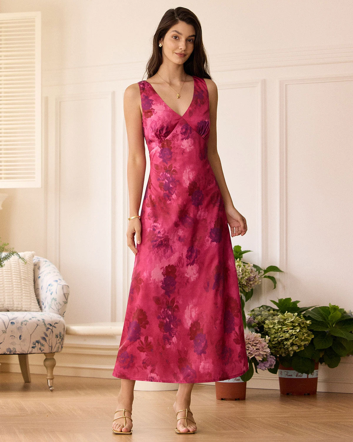 The Rose Red V Neck Sleeveless Floral Maxi Dress 1 The Rose Red V Neck Sleeveless Floral Maxi Dress