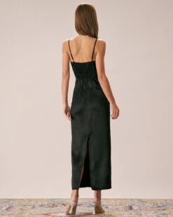 The Black Rosette Satin Strap Maxi Dress -Outlet Dress Mix Up Store the rosette satin maxi dress dresses gnr7o5
