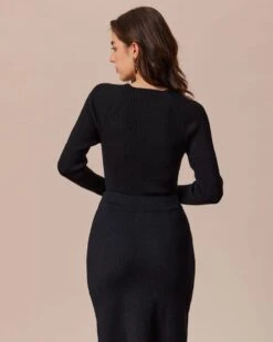 The Black Round Neck Button Ribbed Knit Top -Outlet Dress Mix Up Store the round neck button knit top tops sbzmrq 716178