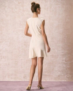 The Beige Button-Shoulder Flounce Mini Dress -Outlet Dress Mix Up Store the round neck button shoulder dress dresses y9oaqv