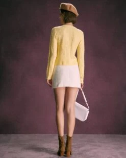 The Yellow Round Neck Cable Ribbed Cardigan -Outlet Dress Mix Up Store the round neck cable pointelle cardigan tops 6sssx2