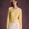 The Yellow Round Neck Cable Ribbed Cardigan