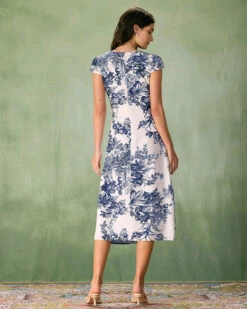 The Round Neck Cap Sleeve Floral Midi Dress -Outlet Dress Mix Up Store the round neck cap sleeve floral midi dress dresses mu699n