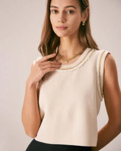 The Apricot Round Neck Chain Knit Tank Top -Outlet Dress Mix Up Store the round neck chain knit tank top tops gsyp76