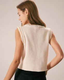 The Apricot Round Neck Chain Knit Tank Top -Outlet Dress Mix Up Store the round neck chain knit tank top tops tmhckg