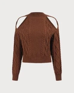 The Coffee Cutout Shoulder Woolen Knit Top