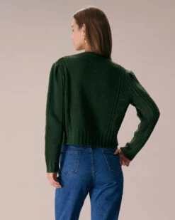 The Green Round Neck Embroidery Cardigan -Outlet Dress Mix Up Store the round neck embroidery pointelle cardigan tops bpmyd8