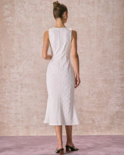 The White Round Neck Floral Jacquard Sleeveless Midi Dress -Outlet Dress Mix Up Store the round neck floral jacquar dress dresses vhprv7