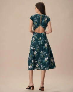 The Green Round Neck Cutout Floral Midi Dress 9 The Green Round Neck Cutout Floral Midi Dress -Outlet Dress Mix Up Store the round neck floral midi dress dresses wg7zve