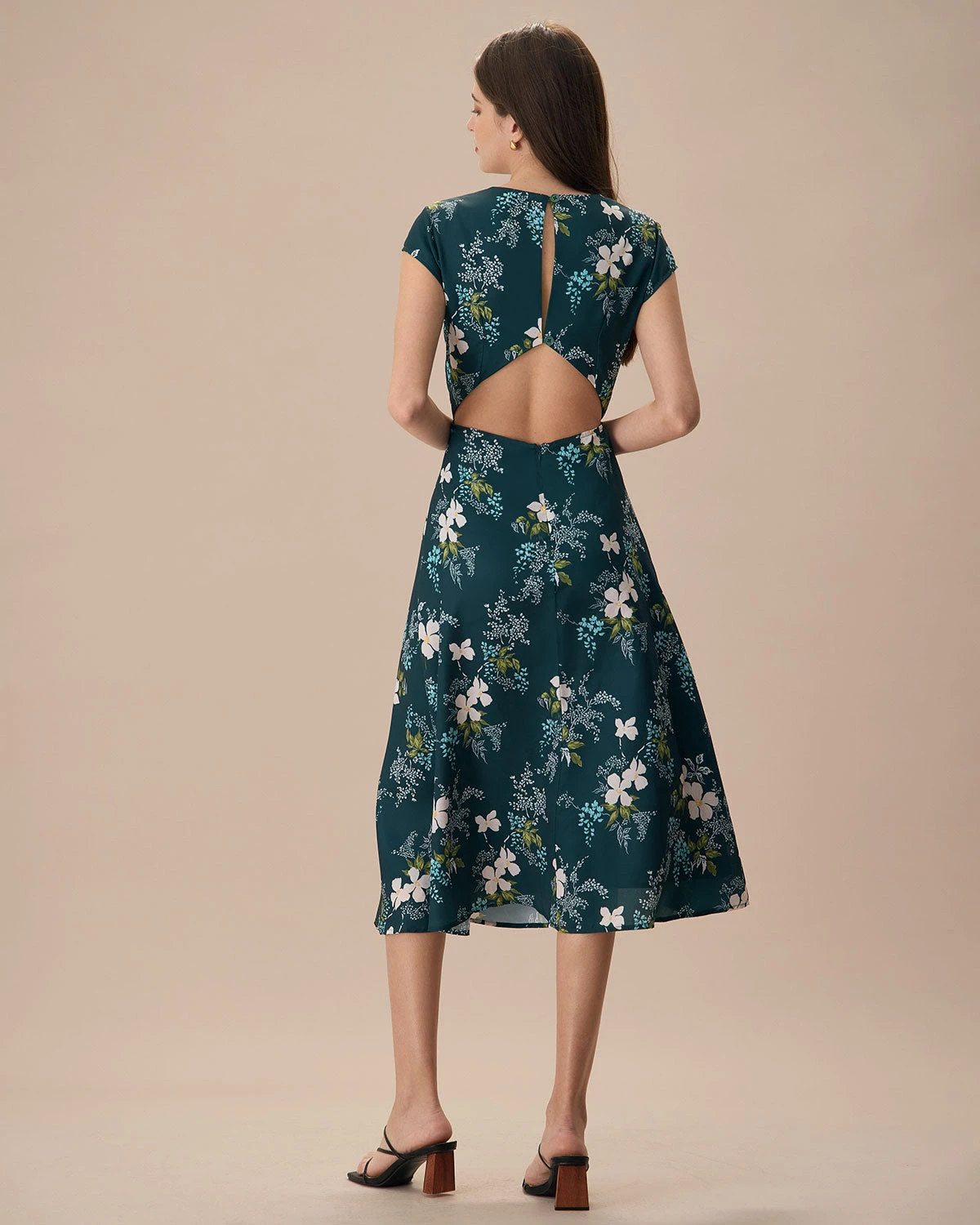 The Green Round Neck Cutout Floral Midi Dress 5 The Green Round Neck Cutout Floral Midi Dress - Image 5