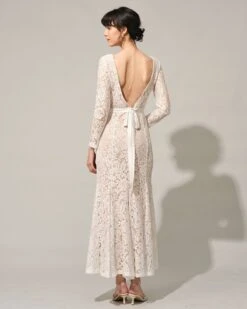 The White Lace Long Sleeve Backless Maxi Dress -Outlet Dress Mix Up Store the round neck lace mermaid maxi dress dresses ilpmui 983163