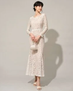 The White Lace Long Sleeve Backless Maxi Dress -Outlet Dress Mix Up Store the round neck lace mermaid maxi dress dresses zqtvjx 377794