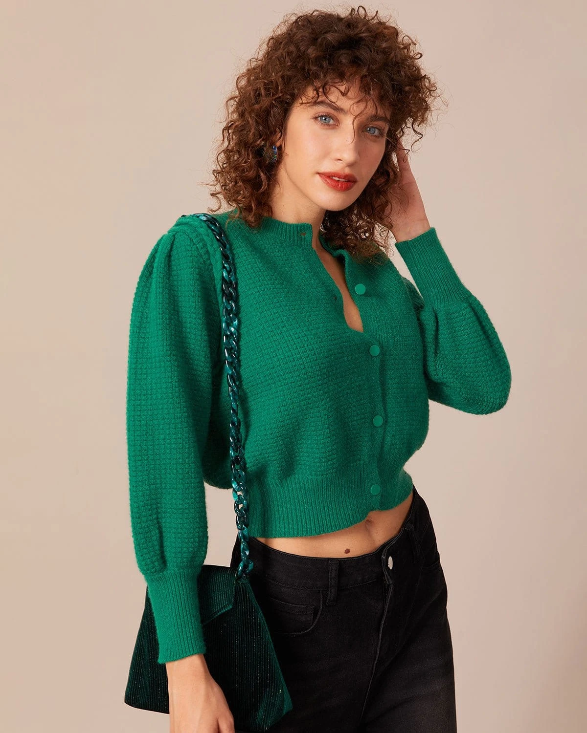 The Green Ribbed Lantern Sleeve Cardigan 1 The Green Ribbed Lantern Sleeve Cardigan