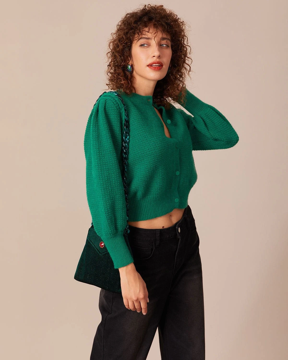 The Green Ribbed Lantern Sleeve Cardigan 5 The Green Ribbed Lantern Sleeve Cardigan - Image 5