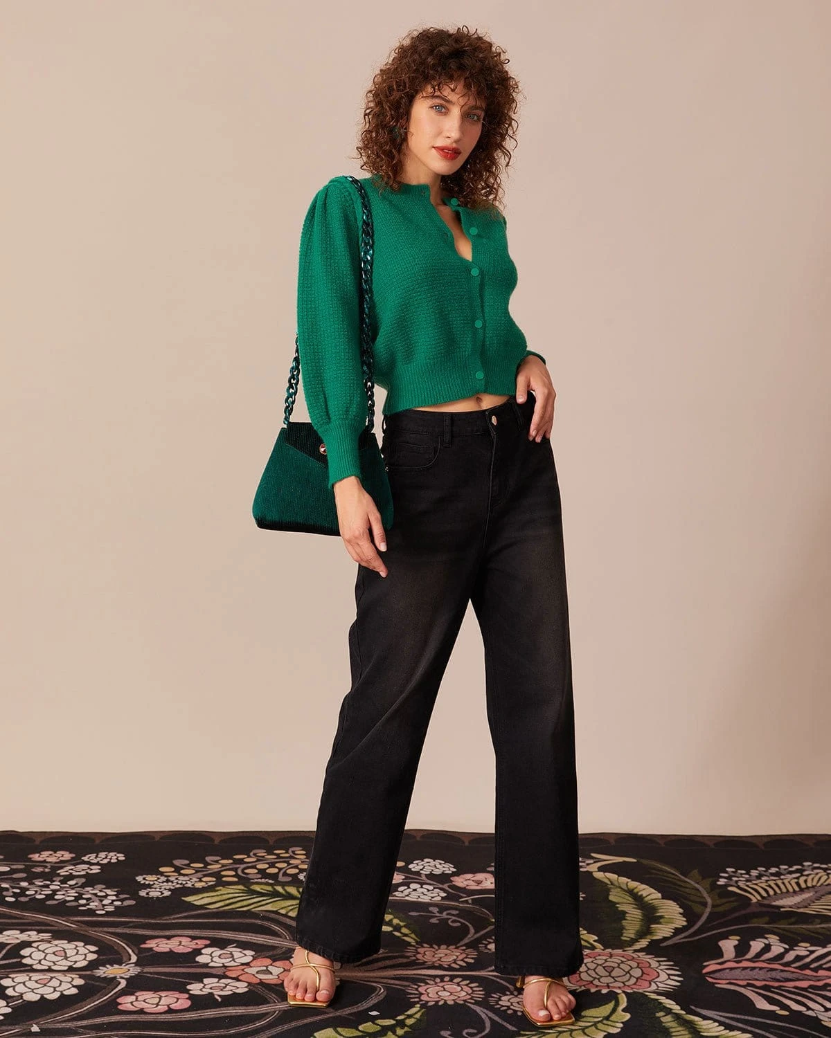 The Green Ribbed Lantern Sleeve Cardigan 3 The Green Ribbed Lantern Sleeve Cardigan - Image 3