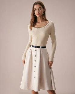 The Apricot Round Neck Pearl Trim Knit Top -Outlet Dress Mix Up Store the round neck pearl trim knit top tops sfdq3j