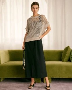 The Khaki Round Neck Pointelle Knit Vest 7 The Khaki Round Neck Pointelle Knit Vest -Outlet Dress Mix Up Store the round neck pointelle knitted vest tops 2hx6pd