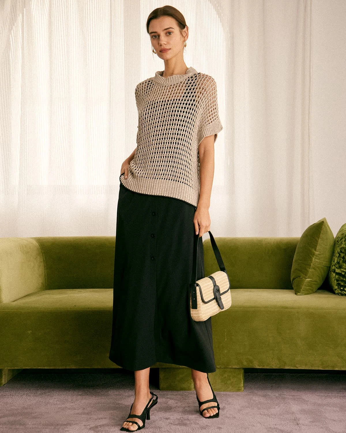 The Khaki Round Neck Pointelle Knit Vest 2 The Khaki Round Neck Pointelle Knit Vest - Image 2