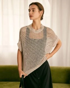 The Khaki Round Neck Pointelle Knit Vest 8 The Khaki Round Neck Pointelle Knit Vest -Outlet Dress Mix Up Store the round neck pointelle knitted vest tops sxvw57