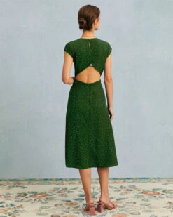 The Green Round Neck Polka Dot Cutout Midi Dress -Outlet Dress Mix Up Store the round neck polka dot dress dresses p2qyck a20c93c1 1852 40b3 a590 960c6725b029