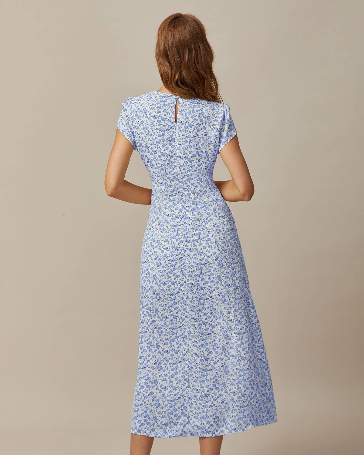 The Blue Round Neck Floral Slit Midi Dress 5 The Blue Round Neck Floral Slit Midi Dress - Image 5