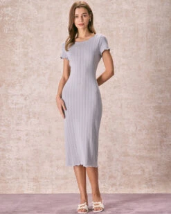The Grey Round Neck Scalloped Midi Dress 8 The Grey Round Neck Scalloped Midi Dress -Outlet Dress Mix Up Store the round neck scalloped sweater dress grey dresses fwkx5j