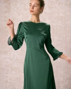 The Green Spliced Ruffle Poet Sleeve Midi Dress 9 The Green Spliced Ruffle Poet Sleeve Midi Dress -Outlet Dress Mix Up Store the round neck spliced ruffle dress dresses lxy1uh