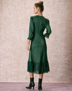 The Green Spliced Ruffle Poet Sleeve Midi Dress 11 The Green Spliced Ruffle Poet Sleeve Midi Dress -Outlet Dress Mix Up Store the round neck spliced ruffle dress dresses vvlswk