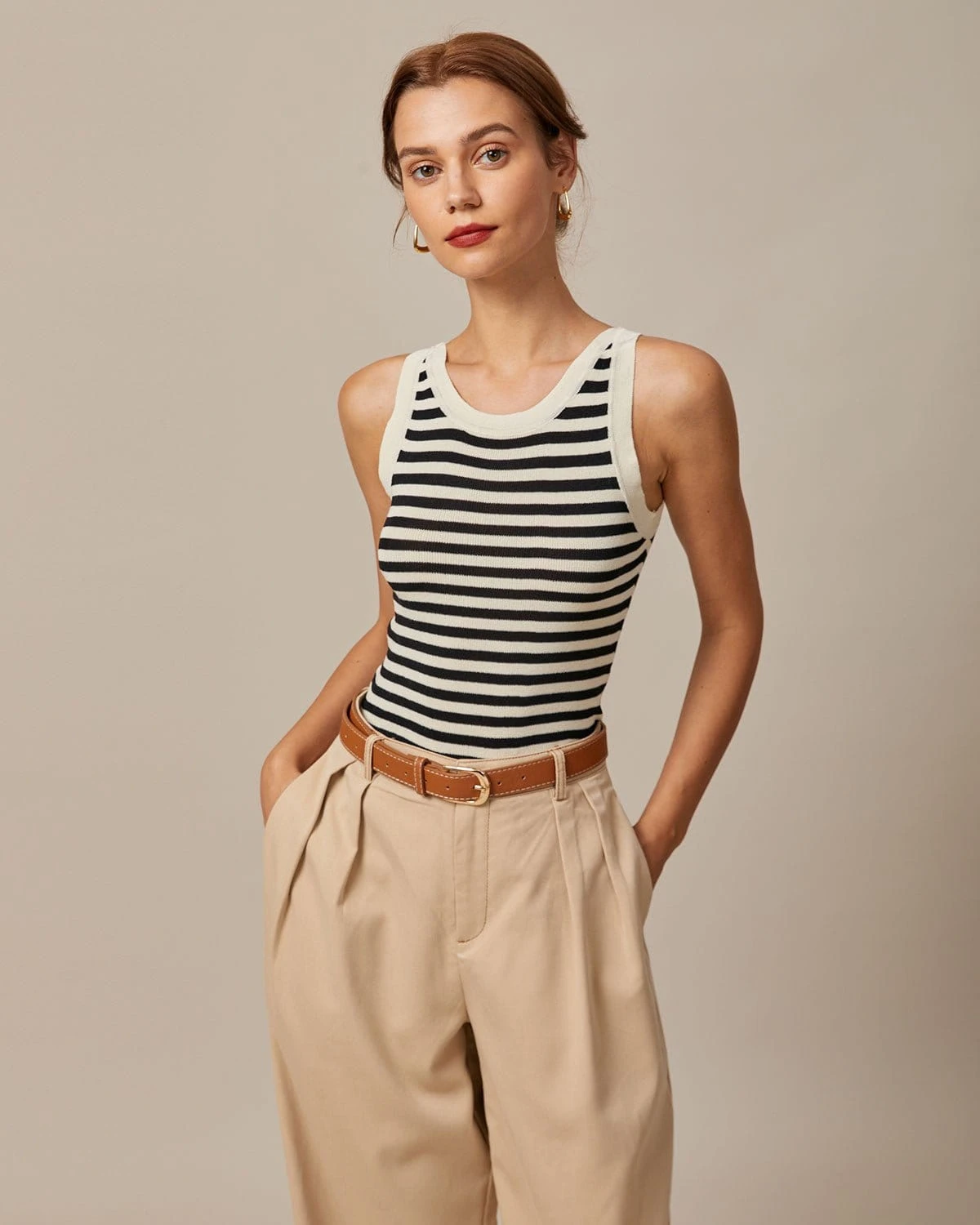 The Black Round Neck Striped Tank Top 1 The Black Round Neck Striped Tank Top