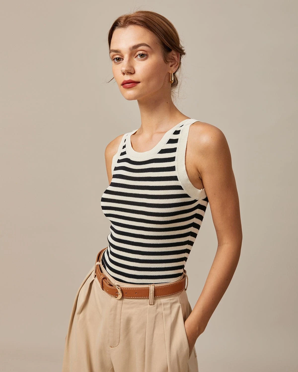 The Black Round Neck Striped Tank Top 3 The Black Round Neck Striped Tank Top - Image 3