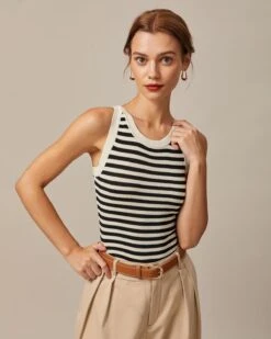 The Black Round Neck Striped Tank Top 11 The Black Round Neck Striped Tank Top -Outlet Dress Mix Up Store the round neck striped tank top tops xdlt6g 771192