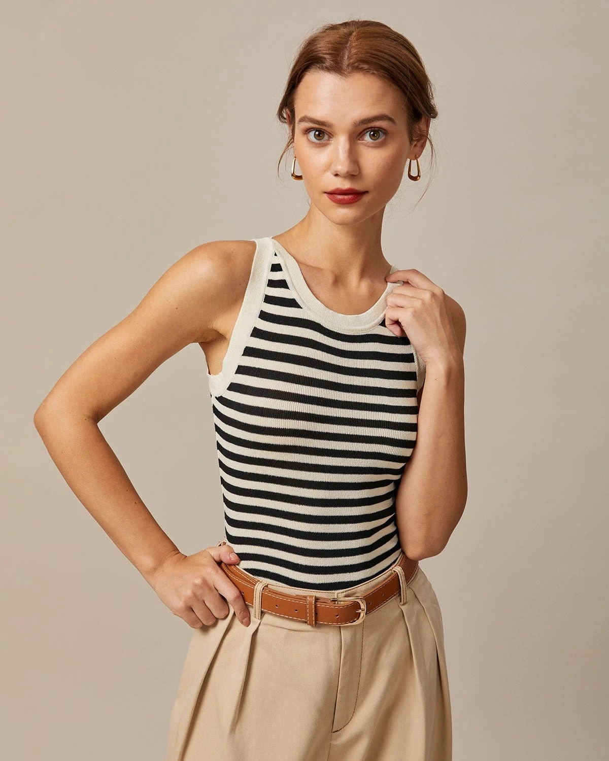 The Black Round Neck Striped Tank Top 4 The Black Round Neck Striped Tank Top - Image 4