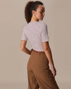 The Red Round Neck Button Striped Tee -Outlet Dress Mix Up Store the round neck striped tee tops mrlztu 668314