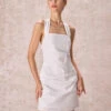 The White Halter Ruched Pleated Mini Dress
