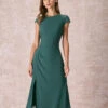 The Green Cap Sleeve Side Split Midi Dress