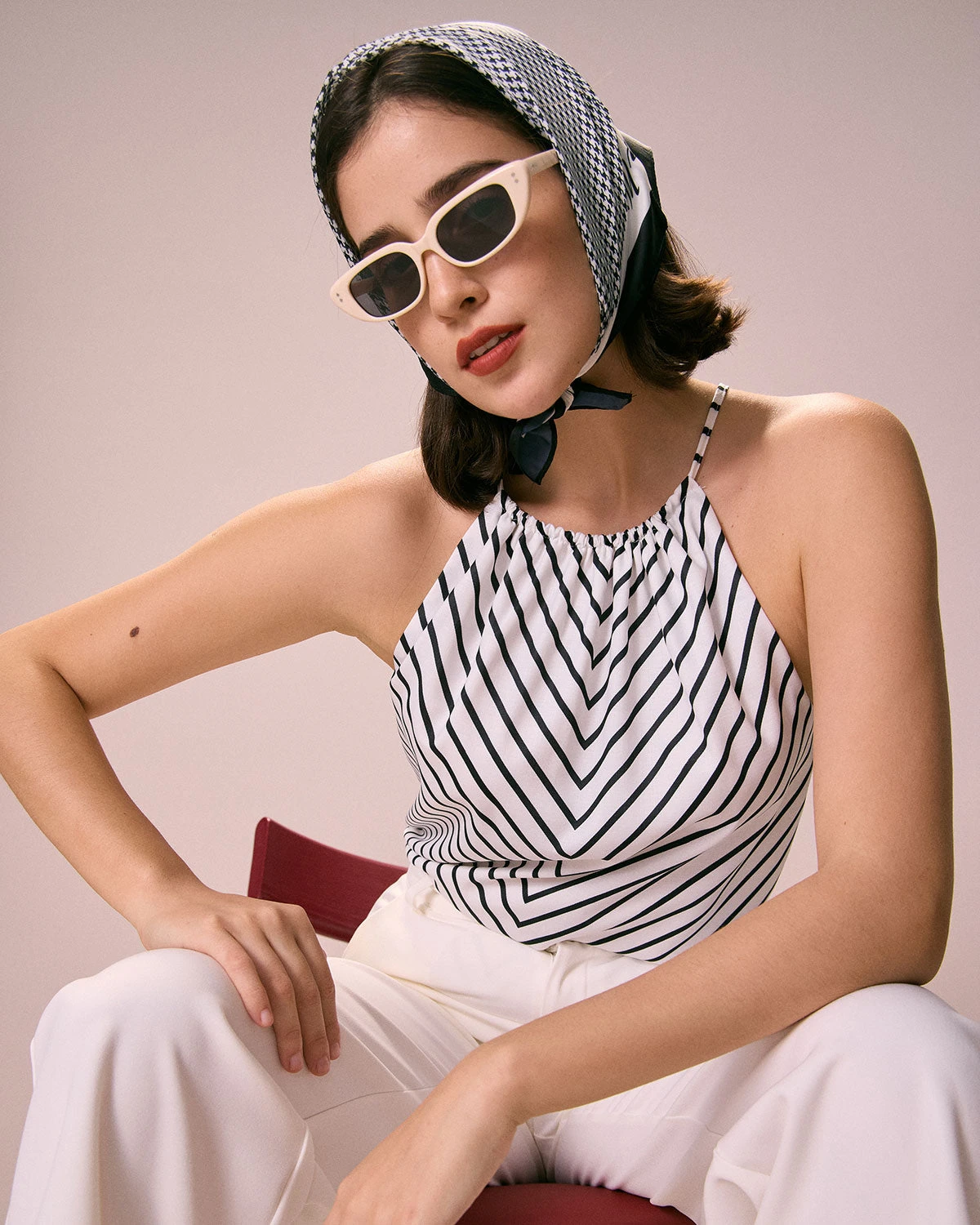 The Black Ruched Striped Halter Top 1 The Black Ruched Striped Halter Top