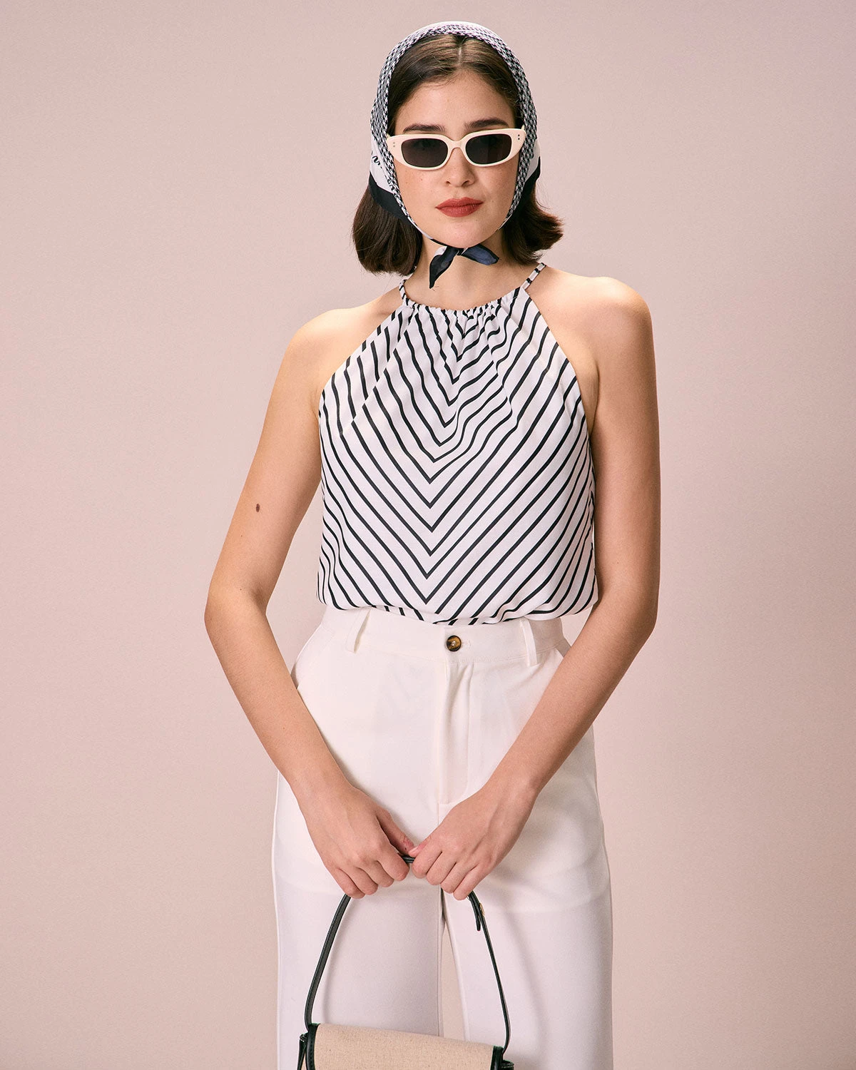 The Black Ruched Striped Halter Top 2 The Black Ruched Striped Halter Top - Image 2