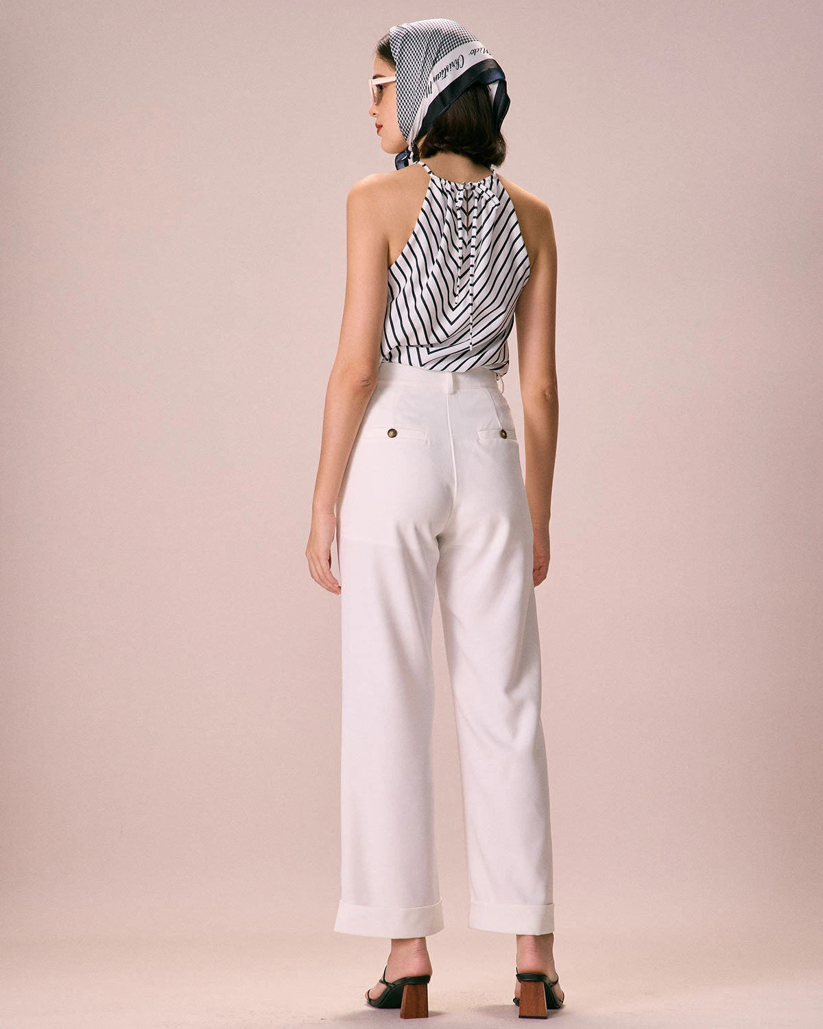 The Black Ruched Striped Halter Top 5 The Black Ruched Striped Halter Top - Image 5