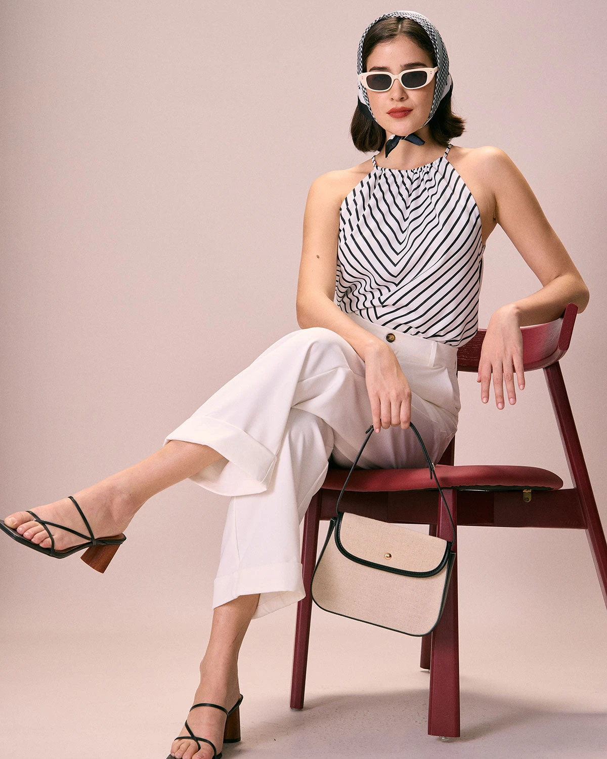 The Black Ruched Striped Halter Top 4 The Black Ruched Striped Halter Top - Image 4